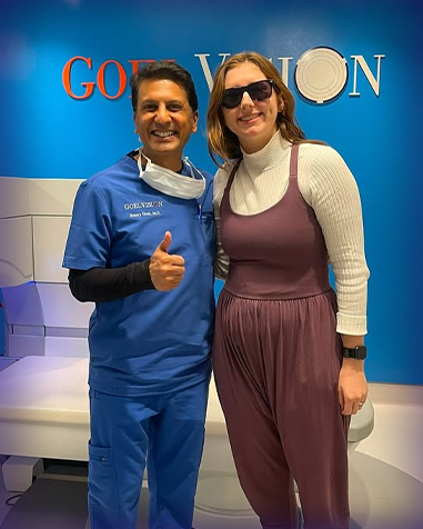 Dr. Sonny Goel with a happy patient after their LASIK surgery at Goel Vision, showcasing successful outcomes.