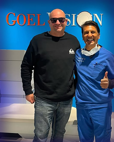 Dr. Sonny Goel with a happy patient after their LASIK surgery at Goel Vision, showcasing successful outcomes.